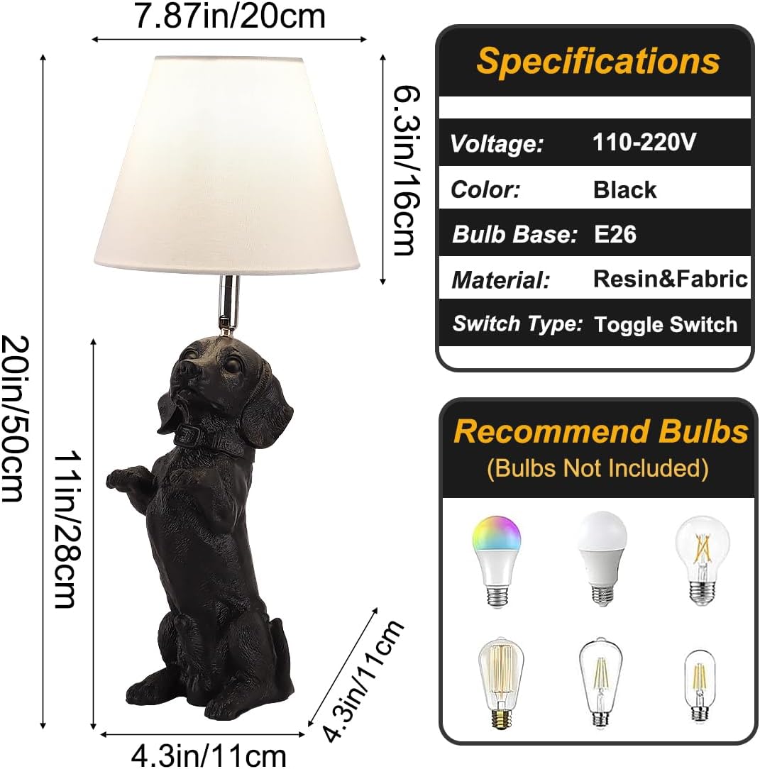 Black Dachshund Dog Table Lamp Creative Puppy Resin Desk Lamp Farmhouse Dachshund Pet Animals Nightstand Lamp for Bedroom Living Room Children’s Room Office Cafe