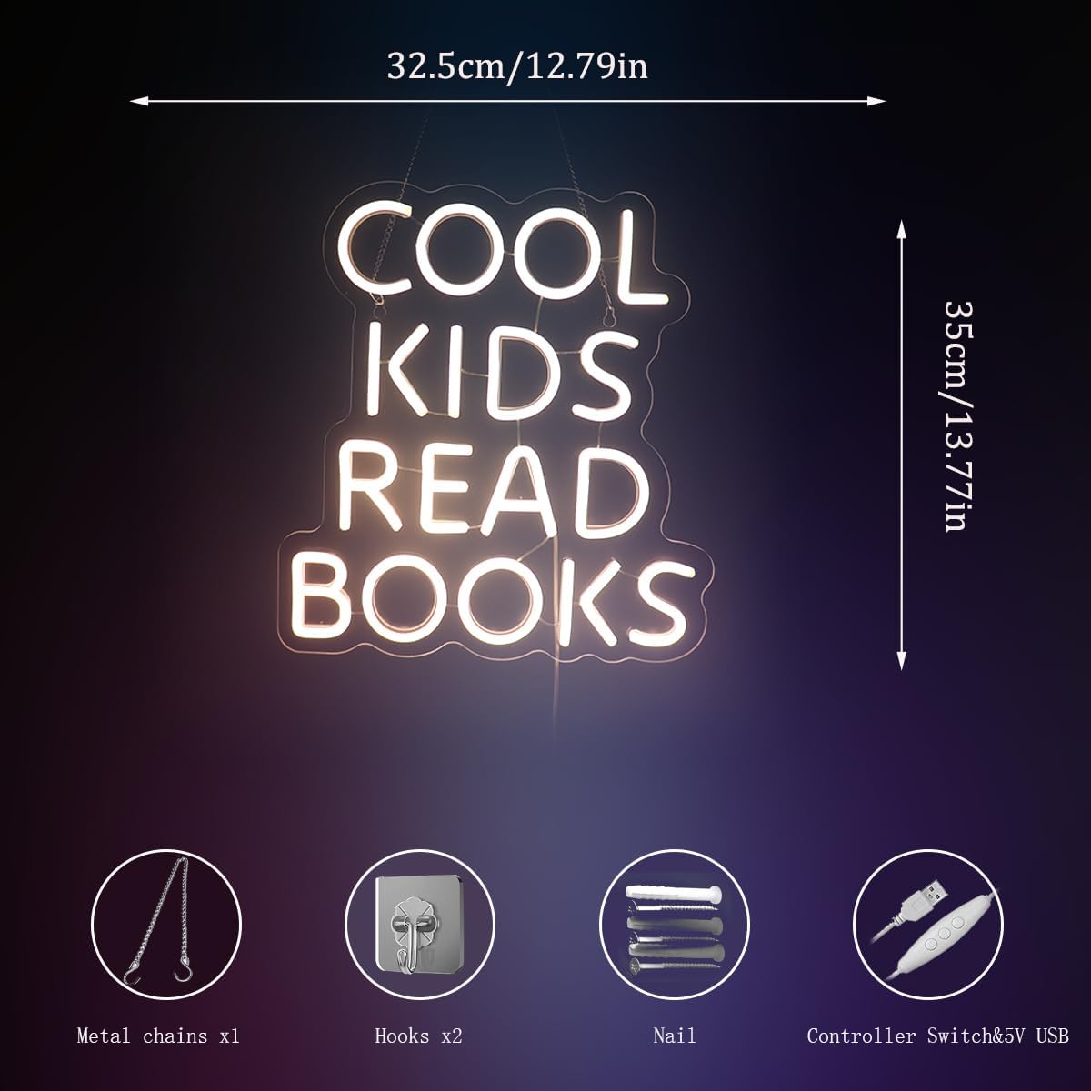 Cool Kids Read Books Neon Sign, Book Store Wall Decor Kid's Room Game Room School Classroom Wall Art Decor, Bookish LED Sign, Bookworm Reader Club Wall Decor Christmas Birthday Gifts(Warm white)