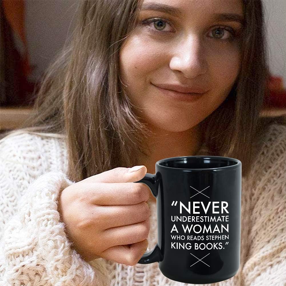 Readers Mug 15 oz Black, Never Underestimate A Woman Who Reads Bookworm Quote