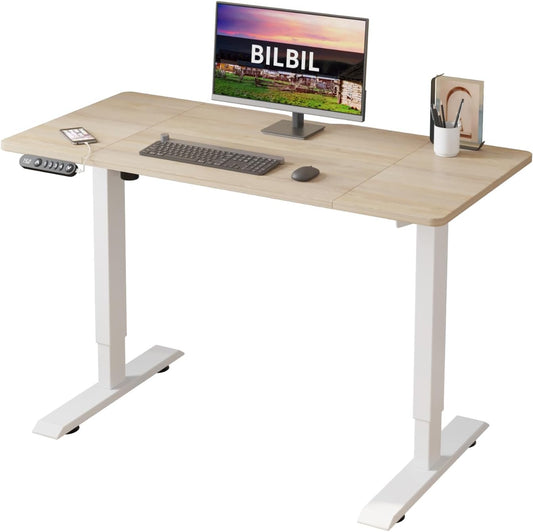 bilbil Height Adjustable Electric Standing Desk, 48 x 24 Inches Sit Stand up for Work Office Home, Ergonomic Rising Computer Table with Memory Preset with Splice Desktop (Oak)