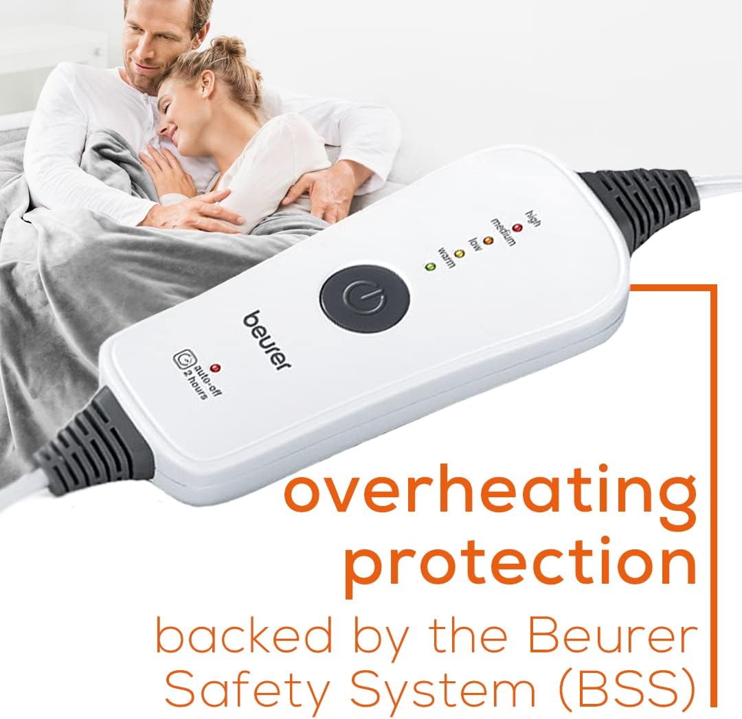 Beurer HD71 Heated Electric Blanket | Cozy-Soft Fleece Throw, Auto shut-off, 50” x 60” in (Adult Size) | Portable Heating Blanket for Bed, Desk & Office | with Control | Perfect for Home & Travel
