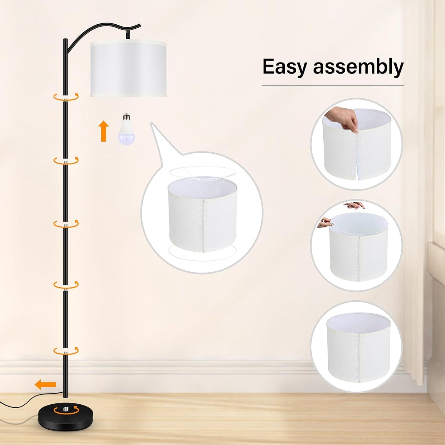 BoostArea Floor Lamp for Living Room,Arc Floor Lamp with Remote Control,Stepless Dimmable Brightness & Colors Temperature 2700k-6500k,Modern Standing Lamp for Bedroom Study Room Office,White
