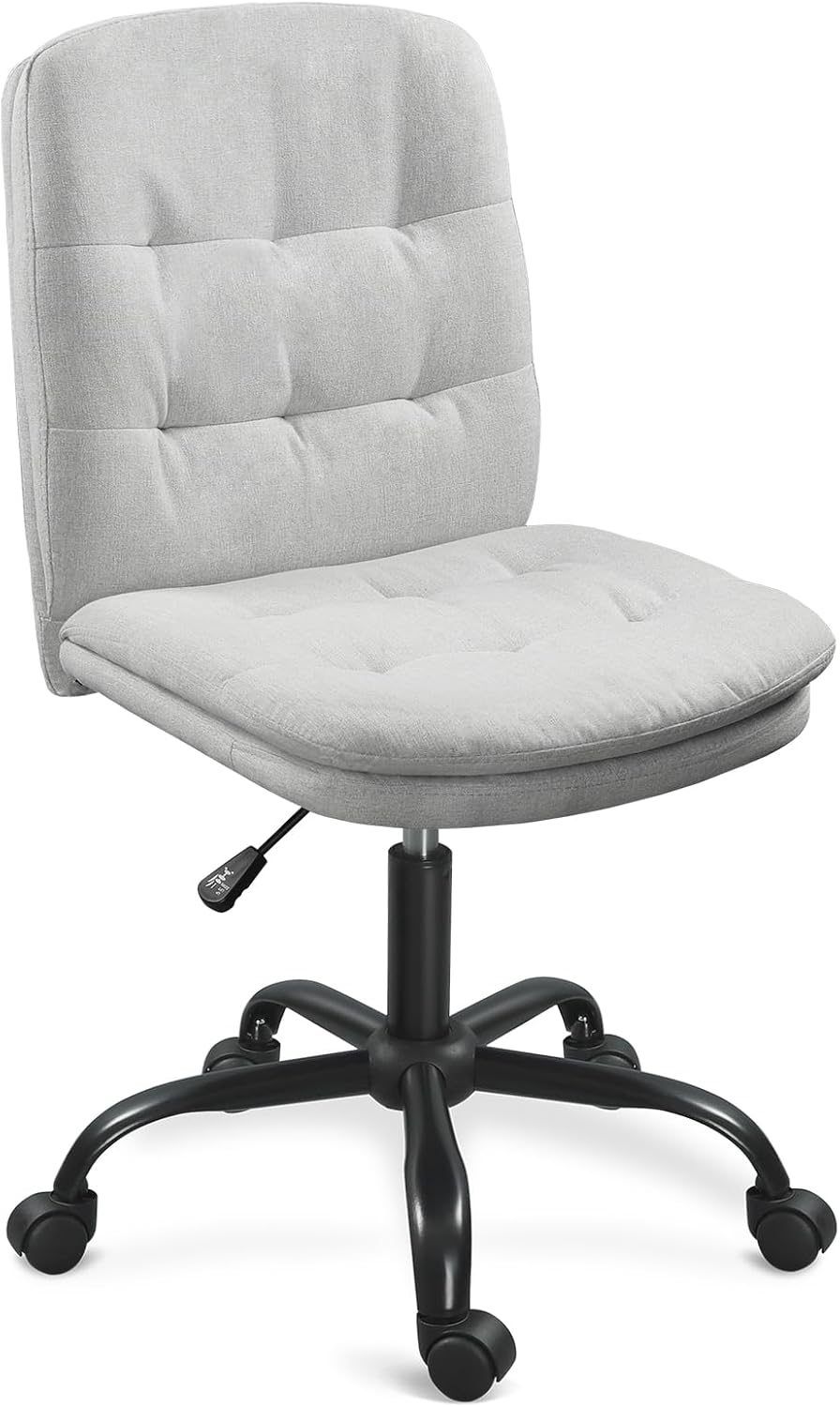 Home Office Desk Chair Comfy - Armless Criss Cross Chair with Wheels Vanity Chair Office Chairs Rolling Swivel Height Adjustable for Adults - Light Grey
