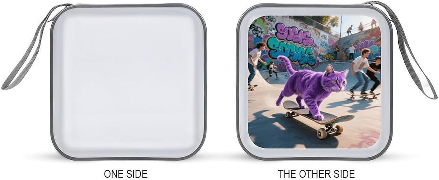 Skate Cat CD Case Portable Zipper CD Case 40 Capacity Hard Plastic DVD Cases Holder Large Storage Disc Wallet Bag for Car Home Travel DVD Collection Bag