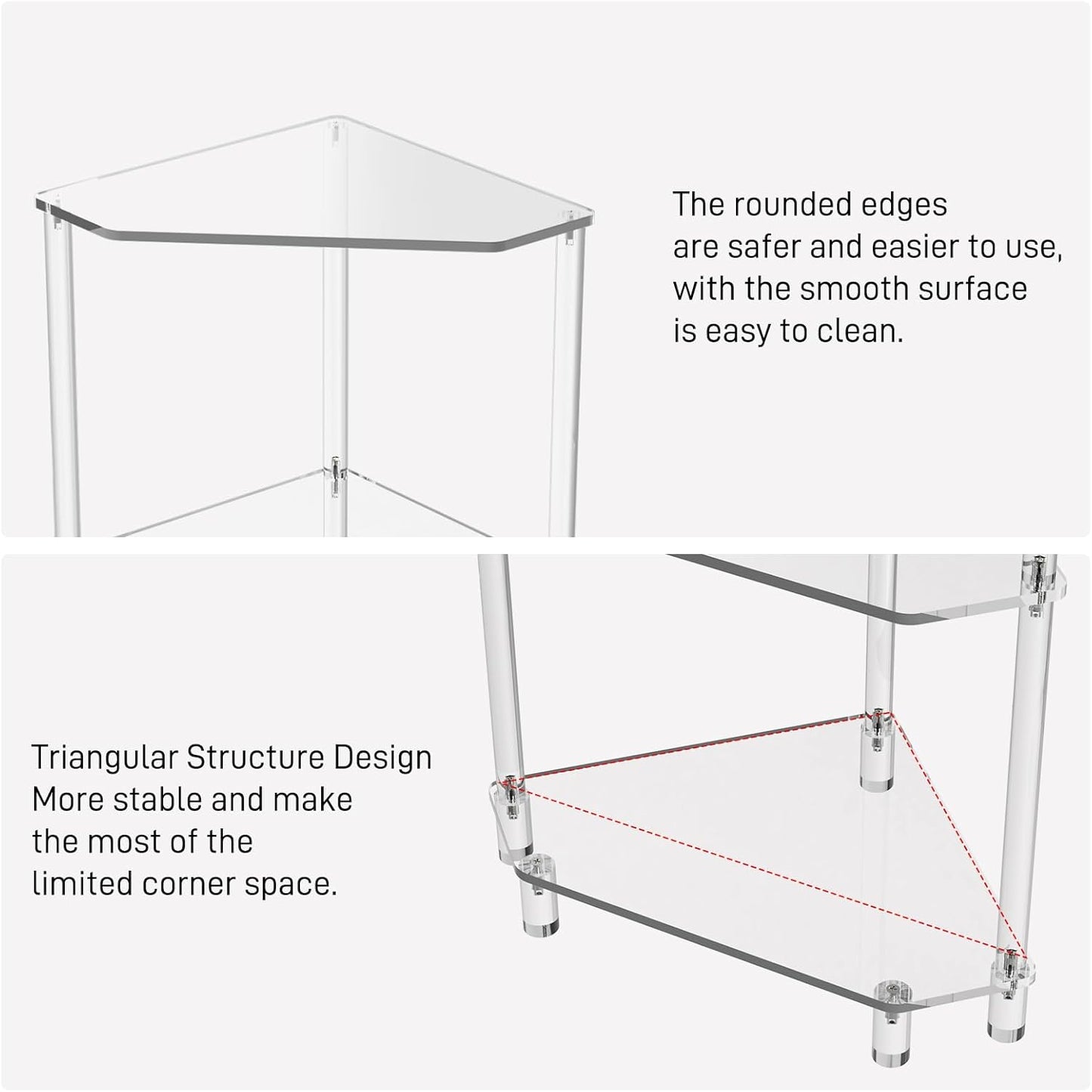 Eglaf Acrylic Corner Side Table - 3 Tier Triangle End Table - Small Side Table for Living Room, Bedroom, Bathroom - 11.8'' L x 11.8'' W x 26 ''H