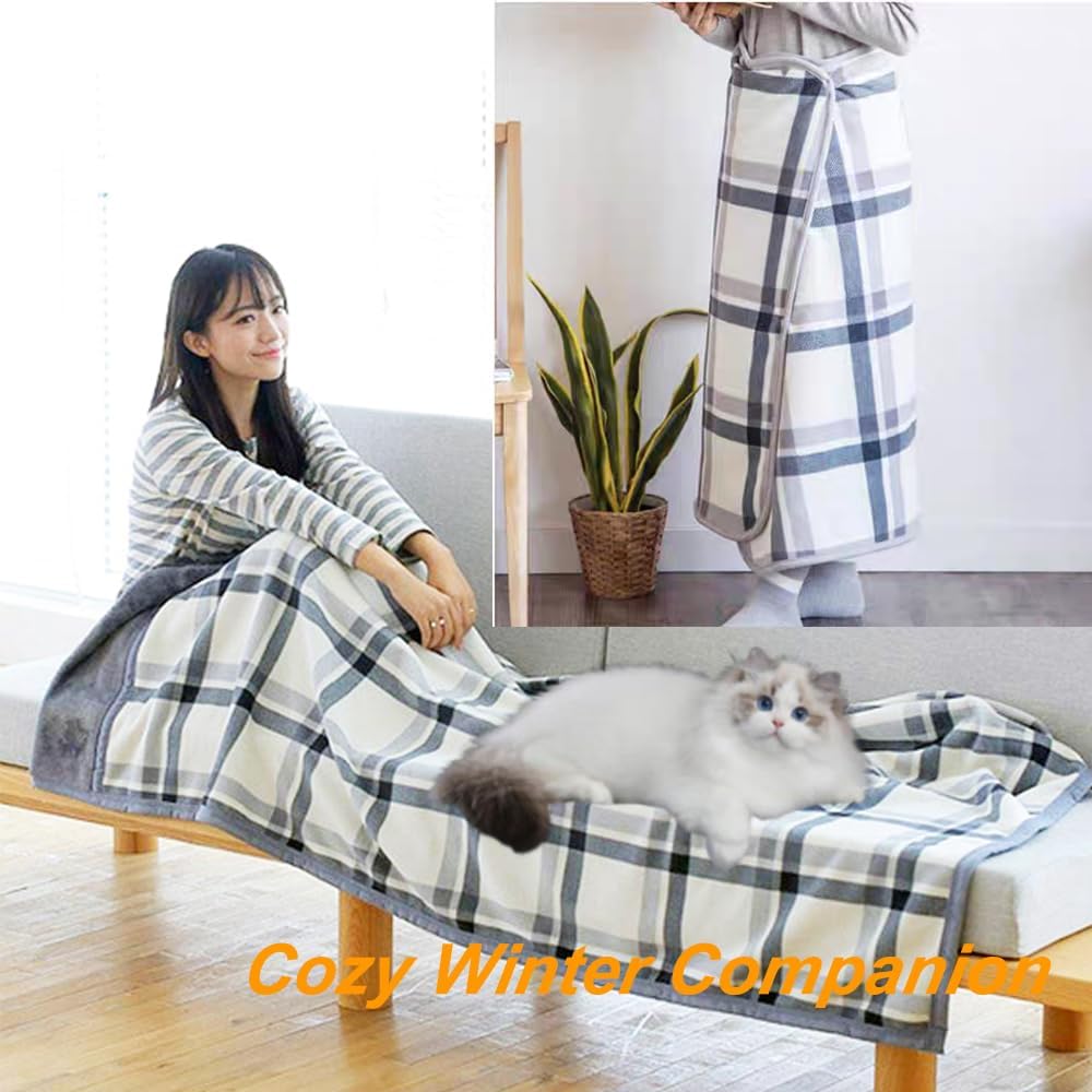 Fleece Wearable Blanket Poncho for Women 63 * 55" Plaid Lap Blanket Shawl Wrap Throw Cape with Buttons for Bed Desk Office- Plush Sleeveless for Grandma Gifts
