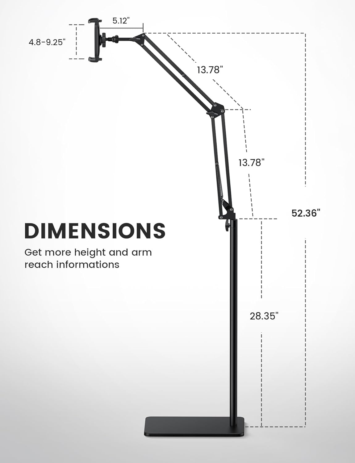 Lamicall Tablet Floor Stand Holder - [55" Height Adjustable][ Flexible Arm] 5lb Base Tablet Holder, Multi Angle Bed Mount Gifts for 4.7-13" Devices, iPad Pro Air, Tabs, E-Readers, Kindle Accessories