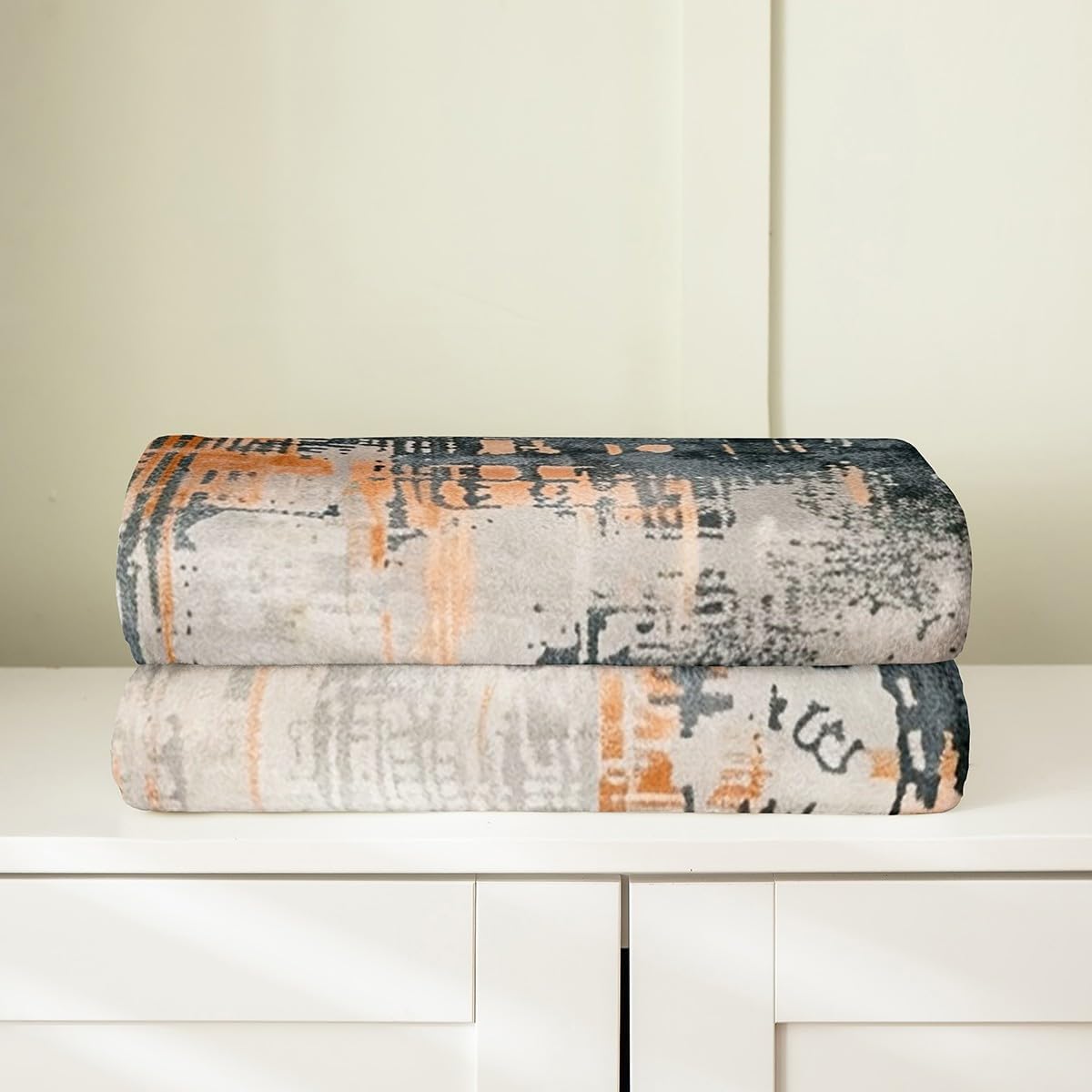Erosebridal Orange Grey Abstract Throw Blanket Throw 50x60,Modern Watercolor Tie Dye Fleece Blanket for Sofa,Grunge Bed Blanket,Brush Strokes Aesthetic Sherpa Blanket Graffiti Room Decor