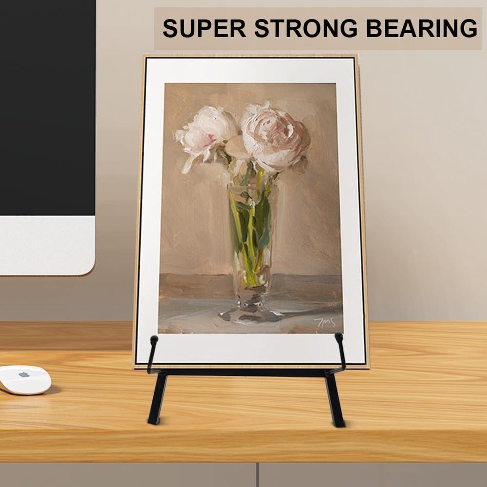 Metal Easel Stand, 16.5" x 8.7" x 4.3" Modern Metal Tripod Plate Stand with Chain Support, Table Top Easel Stand for Mirror, Wedding Display Picture, Board, Platter, Book, Photo(Black)