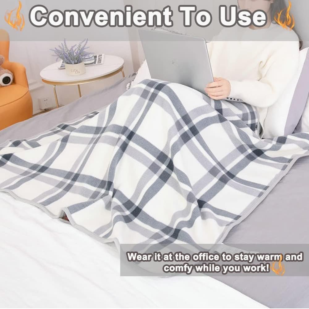 Fleece Wearable Blanket Poncho for Women 55 x 39 Plaid Lap Blankets Comfy Throw Shawl with Button for Bed Sofa Office