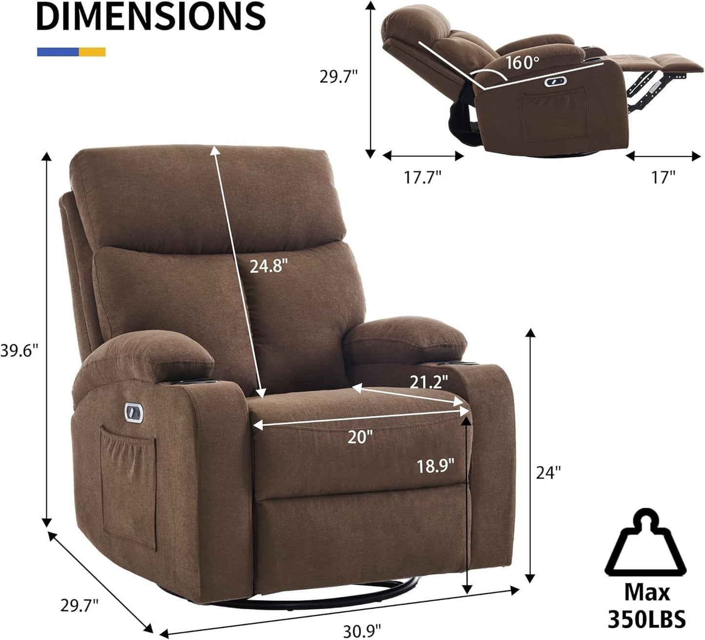 Electric Lift Recliner Chair, Leisure Home Theater Seating Sofa with Massage and Heated, Ergonomic Leisure Chair Classic Single Sofa with USB Ports, Remote Control