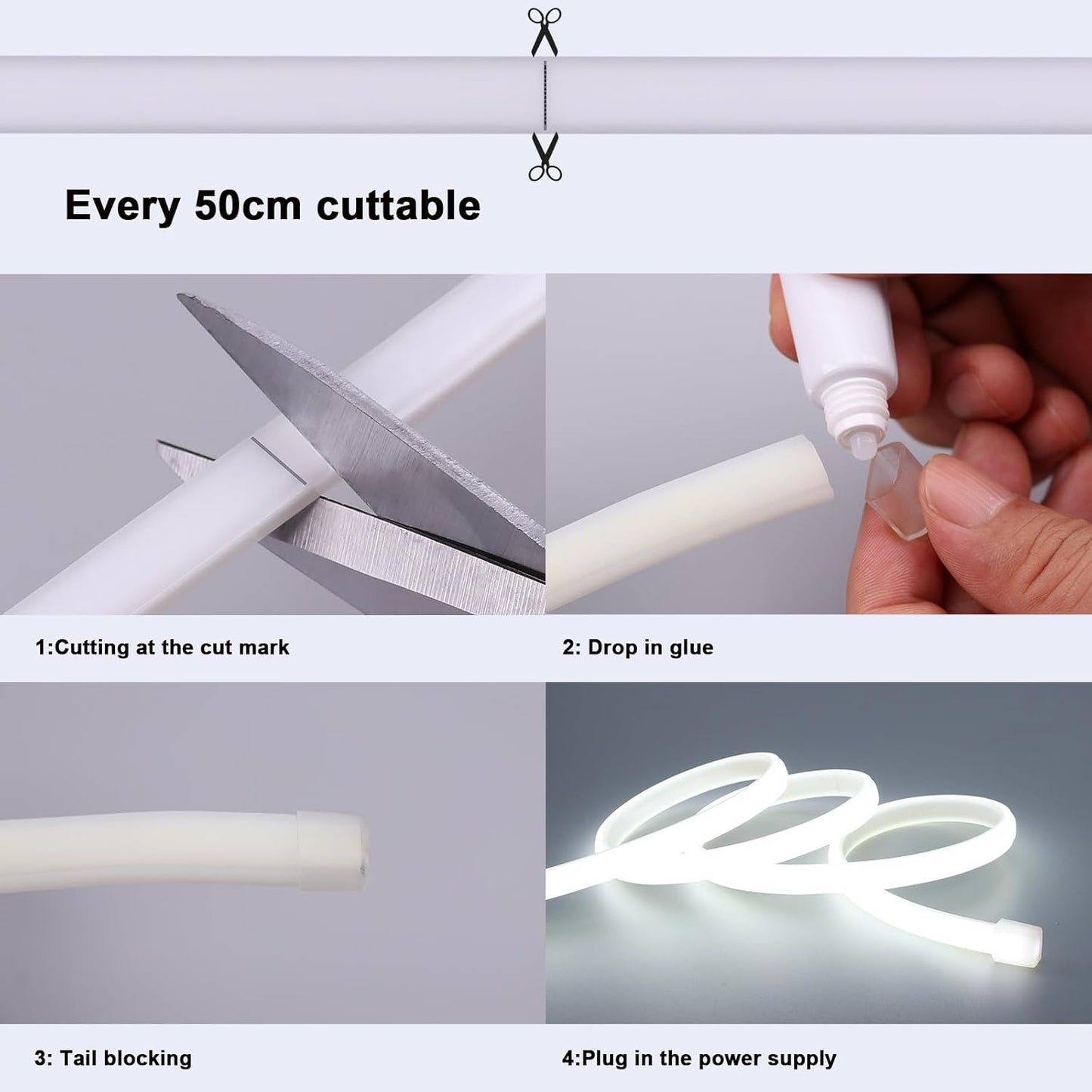 AC 110V COB LED Strip Lights Outdoor Waterproof 65.6ft, 6000K Cool White Super Bright 200W CRI 90+ LED Rope Light, IP65 Flexible Cuttable, for Bedroom Garden Commercial House