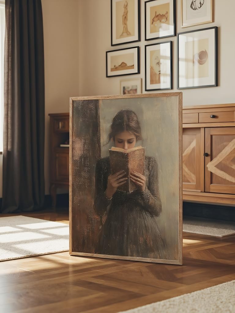 Heltrappe Dark Academia book wall art Decor Victorian Woman Reading Bookish Wall Art Print posters vintage book room library nook Decor Paintings Picture Moody Girl Aesthetic Poster 12x16in Unframed