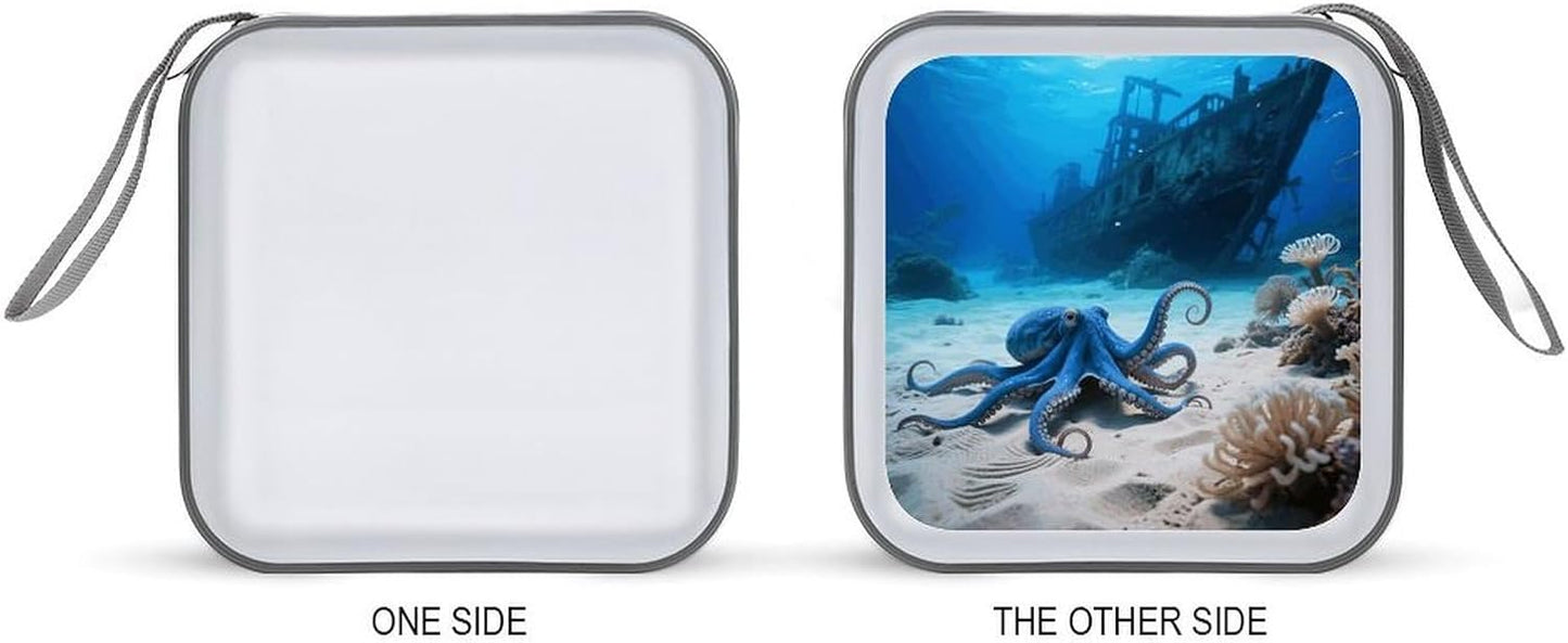 Octopus And Ship CD Case Portable Zipper CD Case 40 Capacity Hard Plastic DVD Cases Holder Large Storage Disc Wallet Bag for Car Home Travel DVD Collection Bag