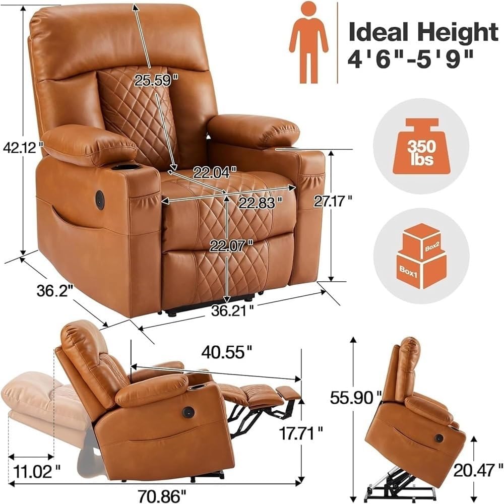 Dual Motor Power Lift Recliner with Heat Massage and USB Electric Recliner Chair with Infinite Position and Extended Footrest Comfortable Leather Seating for Elderly
