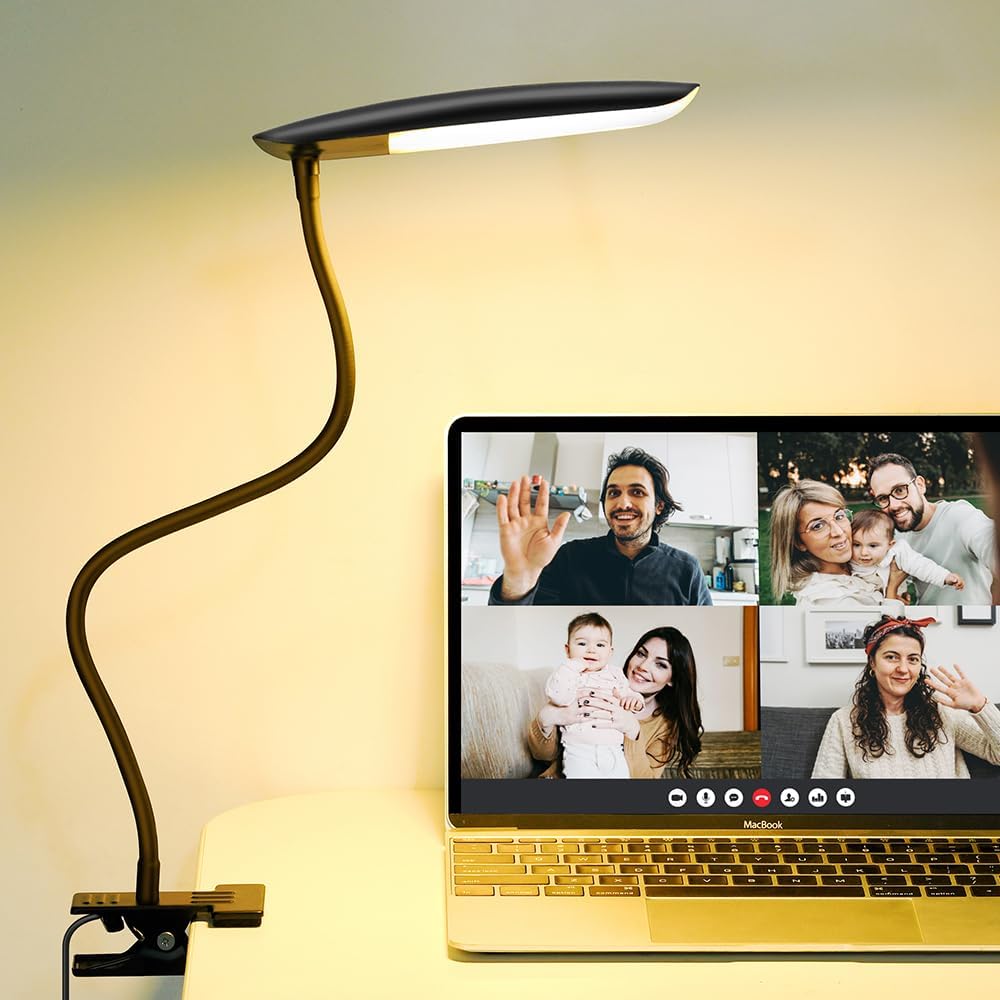 Clip on Lamp USB Reading Light 3 Color Modes 3000-6000K and 10 Brightness 8W 40 LED Flexible Gooseneck Desk Light Clip on Lamp for Desk Eye Caring Bed Lamp for Headboard (No Plug)