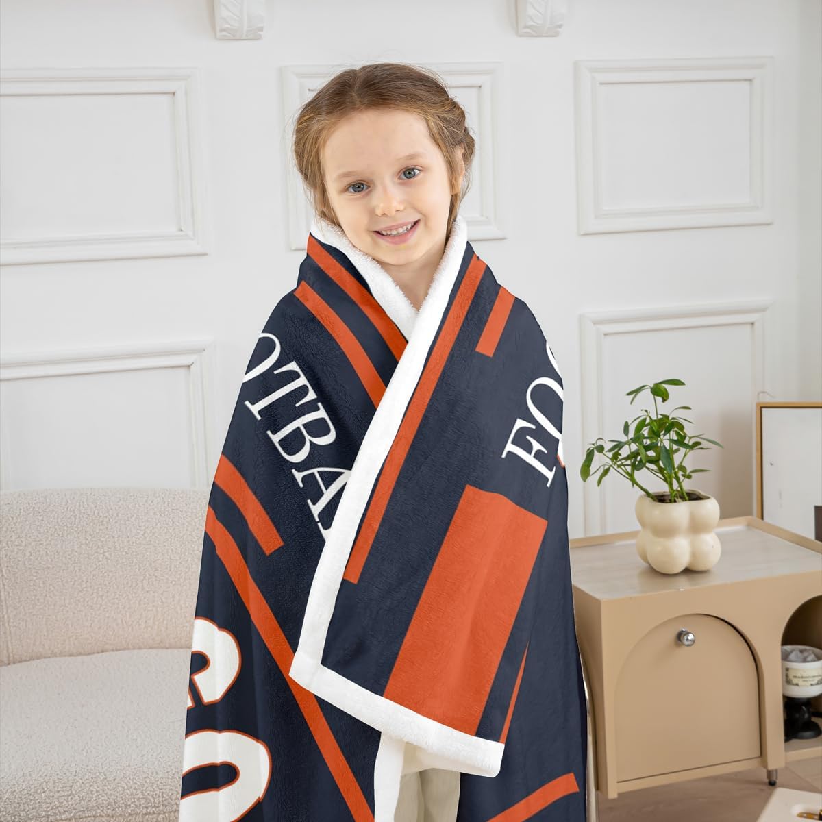 Feelyou Football Sherpa Throw Blanket for Couch Chicago Super Soft Cozy Fleece Sports Theme Football City Blanket for Winter, Plush Throw Throw 50"x60" All Season