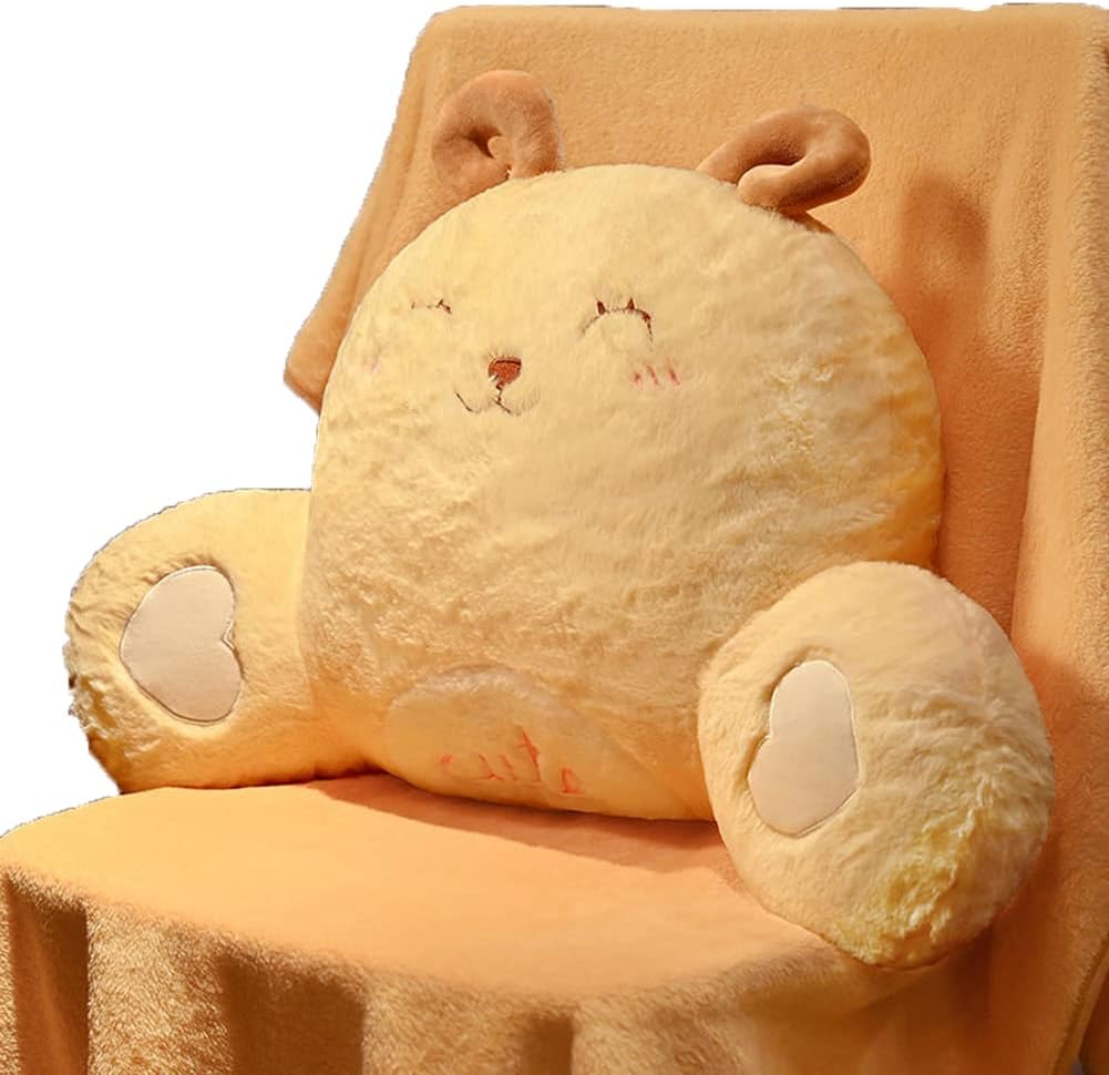 Tingting's Dream Office Chair Waist Lumbar Pillow, Cute Soft Bed Rest Reading Pillow Car Sofa Chair Back Pillow Washable Lumbar Support Cushion with Blanket (Yellow Sheep, 60×40CM/23.6"×15.7")