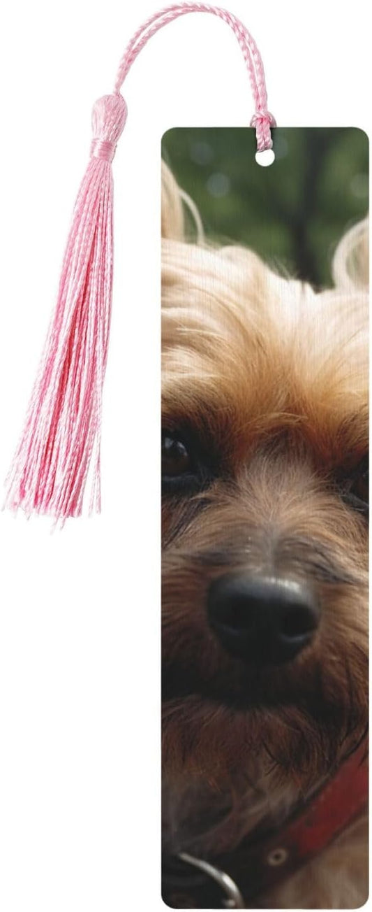 Dog in The Park Bookmarks Gifts for Women Men, Wooden Bookmarks for Book Lovers, Vintage Book Marks Ornaments with Tassel, Unique Personalized Reading Page Markers Pink