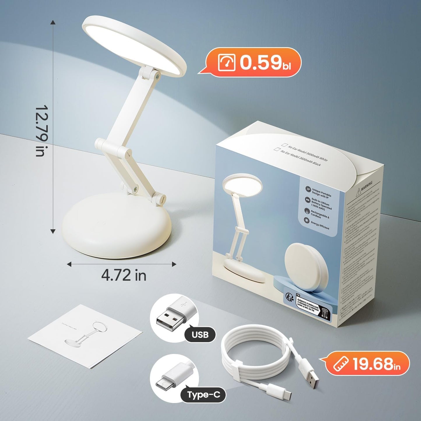 One Fire Cordless Desk Lamp,Dimmable Small Battery Powered Lights,3600mAh Rechargeable Wireless Table Lamp,Mini Lamp&Portable Light for Bed,Book Reading,Home for Small Spaces,Nail Light,Craft,Office