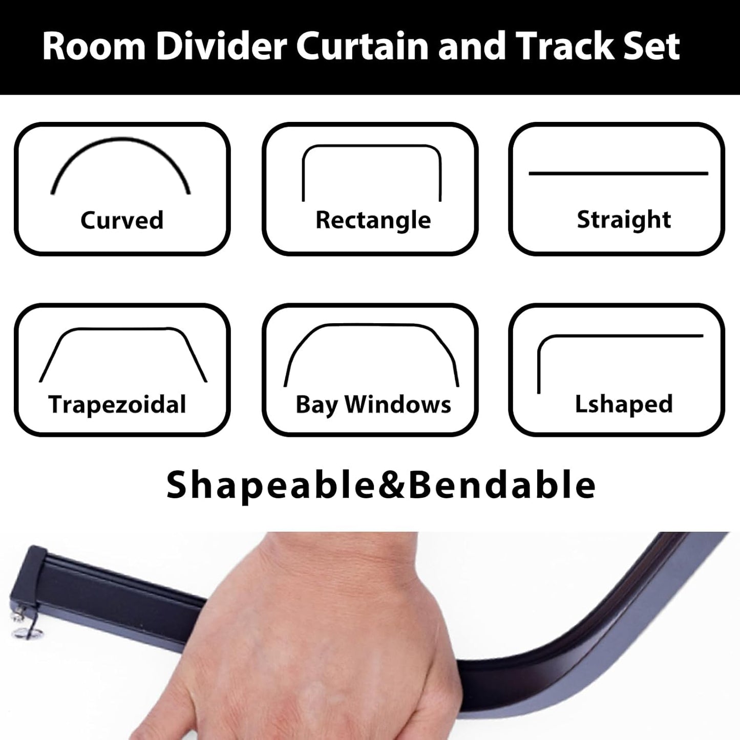 Room Divider Blackout Curtains & Ceiling Curtain Track Set Wall Mount Extra Wide Track Curtains Flexible Sliding Curtain Rod Room Separation Privacy（W 108 x H 84 in Beige Drape & Black Rail）