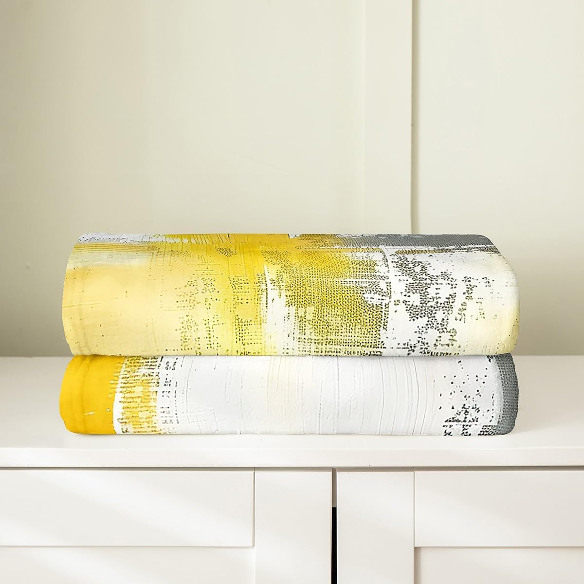 Erosebridal Oil Painting Throw Blanket 50x60 inch Modern Ombre Fleece Blanket Retro Watercolor Flannel Blanket,Rustic Yellow Grey Bed Blanket for Sofa Couch