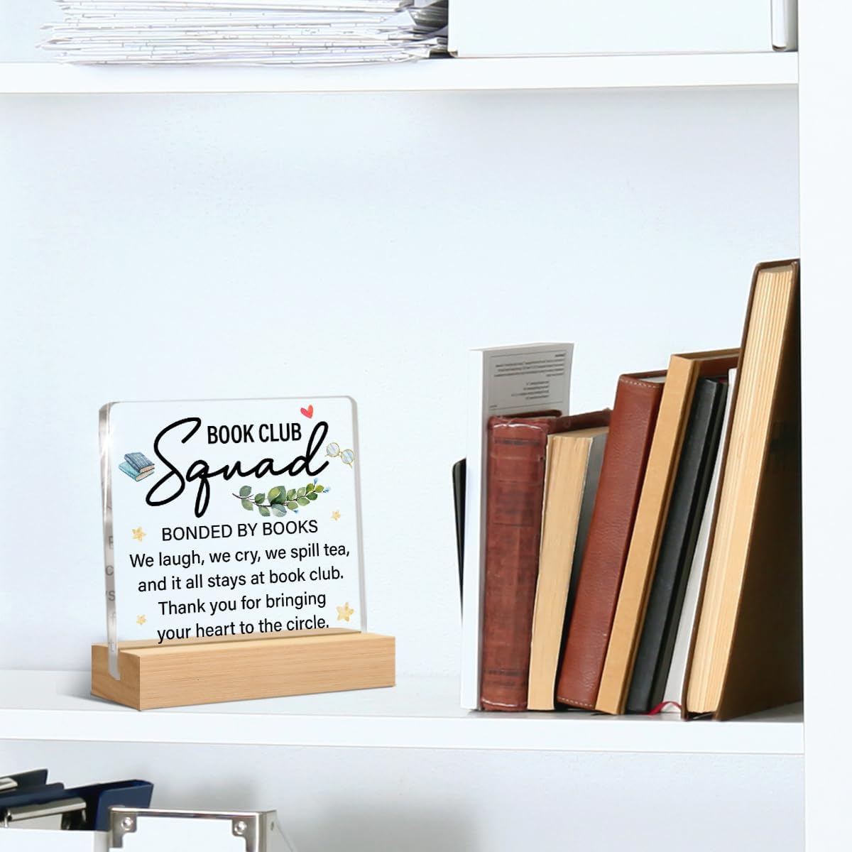 Thank You Gifts for Book Lovers Reader Bookish Book Club Acrylic Clear Desk Decorative Sign Library Reading Room Bookshelf Decor