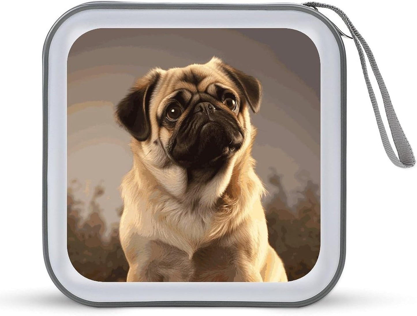 Cute Pug Dog CD Case 40 Capacity Case Zipper CD Collection Bag with Handles Cover DVD Storage Hard Plastic DVD Disc Cases Storage Binder for Car Home Office Travel