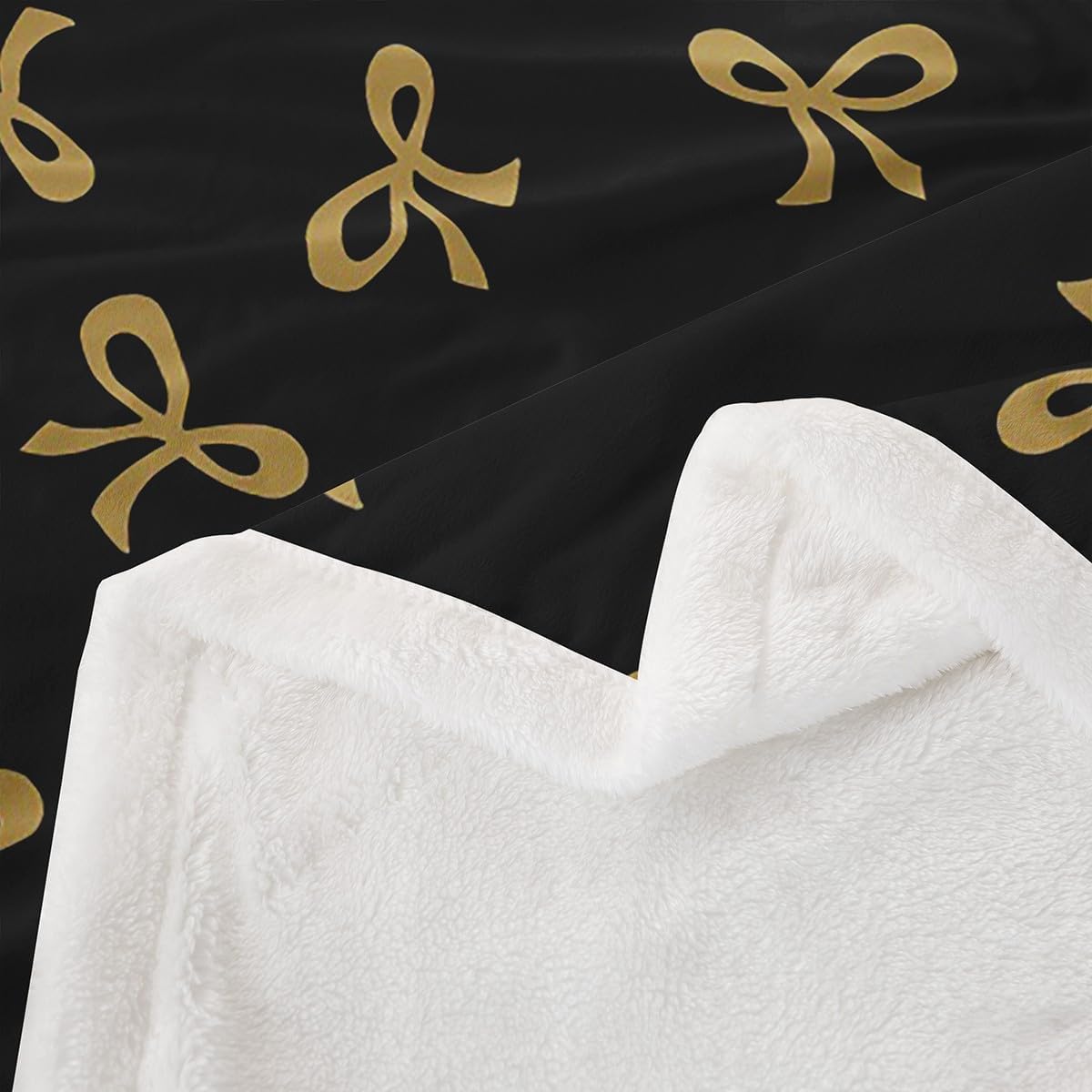 Feelyou Bow Black Gold Fleece Throw Blanket Cute Kawaii Sherpa Blanket for Kids Women Men Plush Fuzzy Ribbon Bow Knot Throw 50"x60" Princess Bowknot Girly for Bed Couch Chair Living Room Bedroom Decor