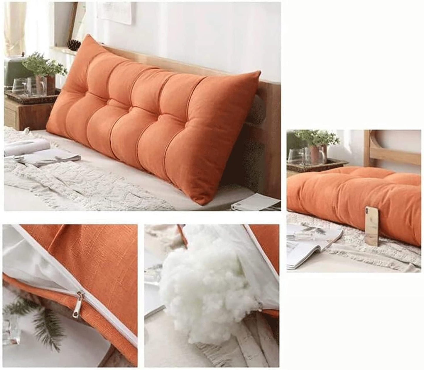 Triangular Headboard Backrest Fabric Bedside Wedge Reading Pillow Mat Backrest Positioning Support Pillow Lumbar Pad(Size:150x60x20cm(59x24x8inch),Color:Orange)