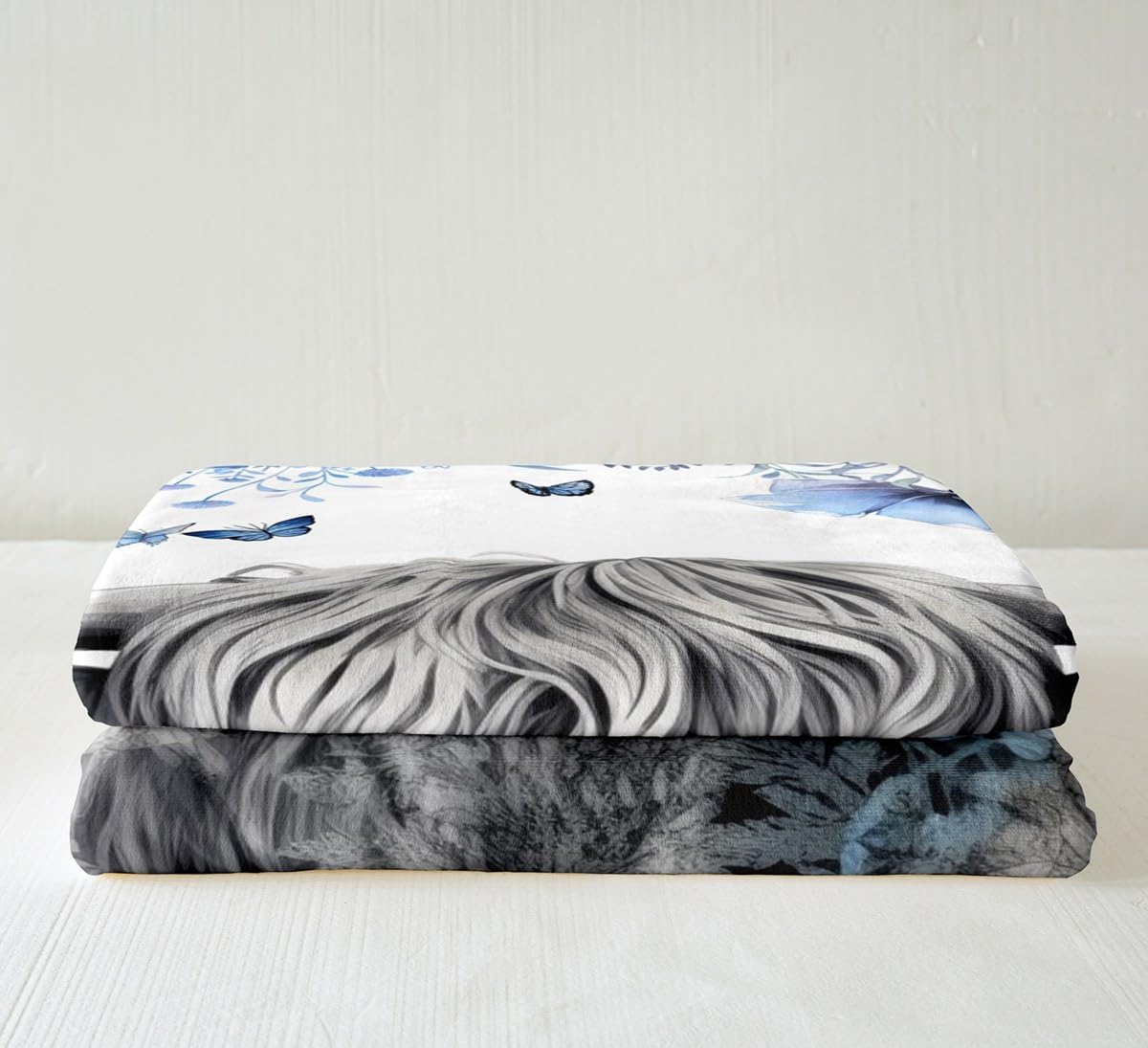 Erosebridal Highland Cow Fleece Blanket Blue Flowers Plant Blanket for Man Women,Western Animals Cowboy Throw Blanket Longhorn Bull Cattle Blanket 90"x90",Botanical Floral Leaf Bohemian Room Decor