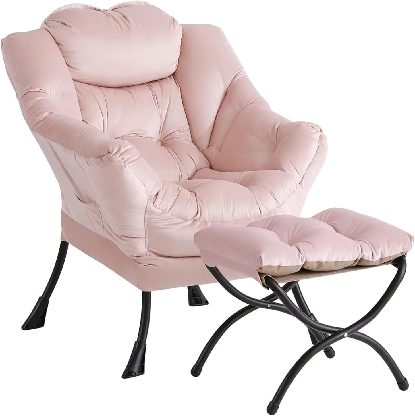GarveeHome Lazy Chair with Ottoman, Modern Lounge Accent Chair, Leisure Sofa Armchair with Footrest, Reading Armchair with Side Pocket for Living Room, Bedroom, Dorm & Office