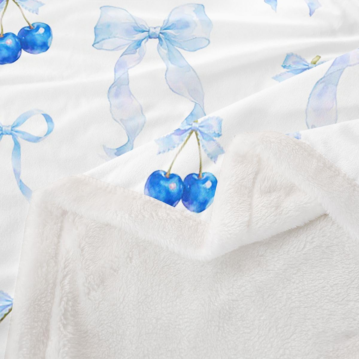 Feelyou Cute Bow Sherpa Throw Blanket for Couch Bowknot Super Soft Cozy Fleece Kawaii Cherry Blanket for Winter, Plush Throw Princess Bowknot Throw 50"x60" Blue All Season