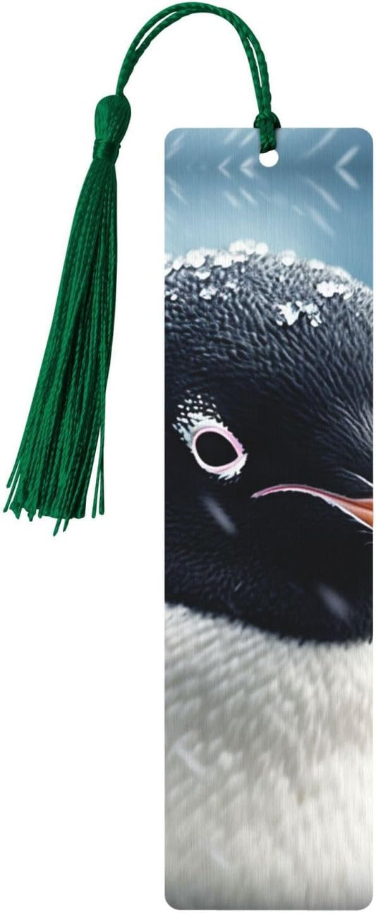 Penguin in Blizzard Bookmarks Gifts for Women Men, Wooden Bookmarks for Book Lovers, Vintage Book Marks Ornaments with Tassel, Unique Personalized Reading Page Markers Dark Green