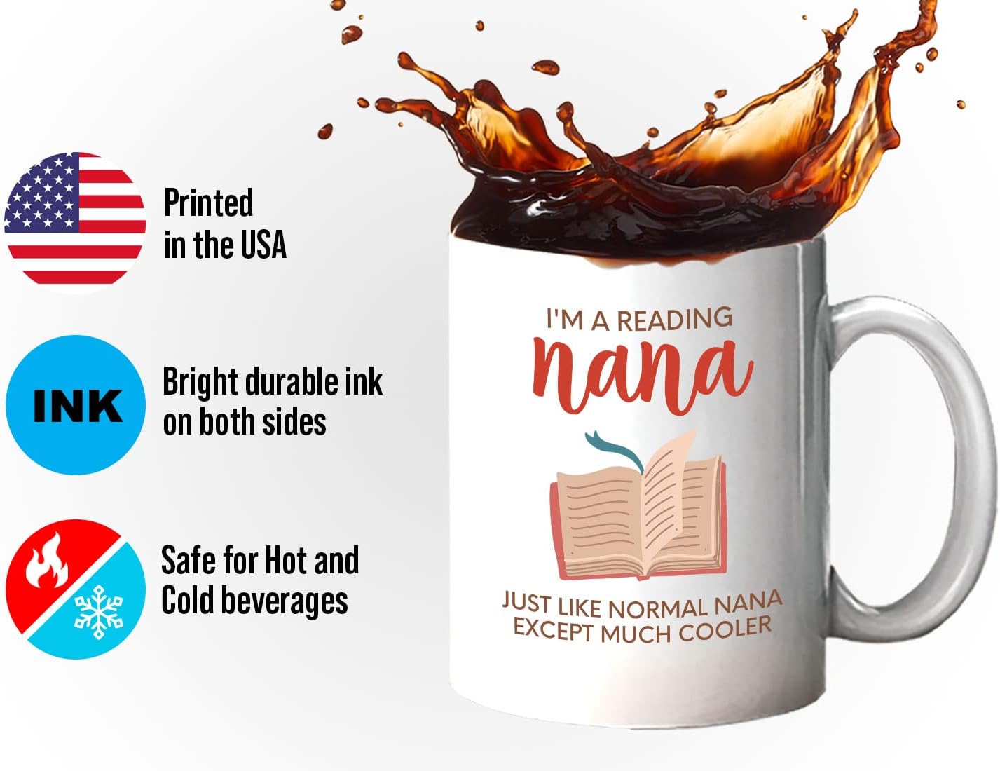 Bubble Hugs Book Lover Coffee Mug 11oz White - Reading Nana - Reading Reader Grandma Old Lady Book Lover Bookish Novelist Librarian Writer