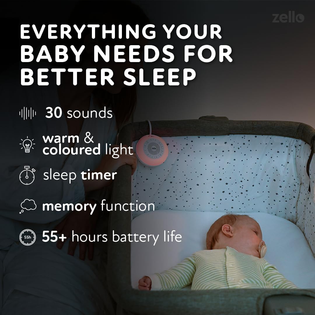 Zello | Portable Pro Max White Noise Machine | 30 Sounds | 55+ Hours Battery Life | 7 Colour Night Light | Child Lock | Sleep Timer | USB Rechargeable | Baby Sleep Aid | Sleep Sound Machine