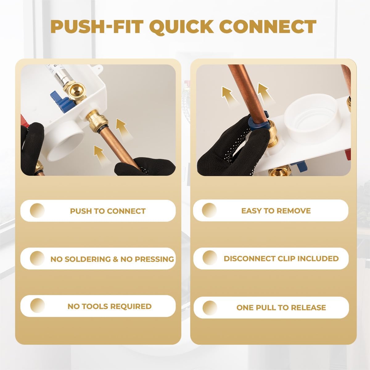 Premium Washing Machine Outlet Box, with Stainless Steel Water Hammer Arrestor, 1/2" Push-Fit x 3/4" MHT, Laundry Washer Valve Outlet Box with Clear Text Instructions