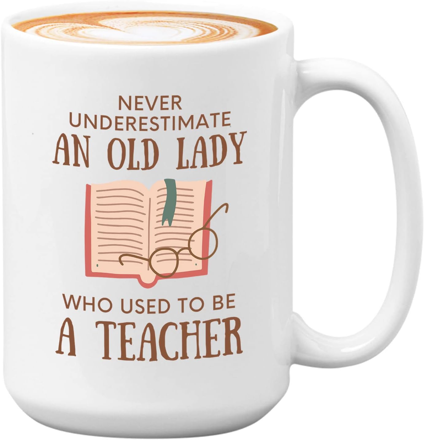 Bubble Hugs Book Lover Coffee Mug 15oz White - Never Underestimate Old Lady - Reading Reader Grandma Retired Teacher Book Lover Bookish Novelist Librarian Writer