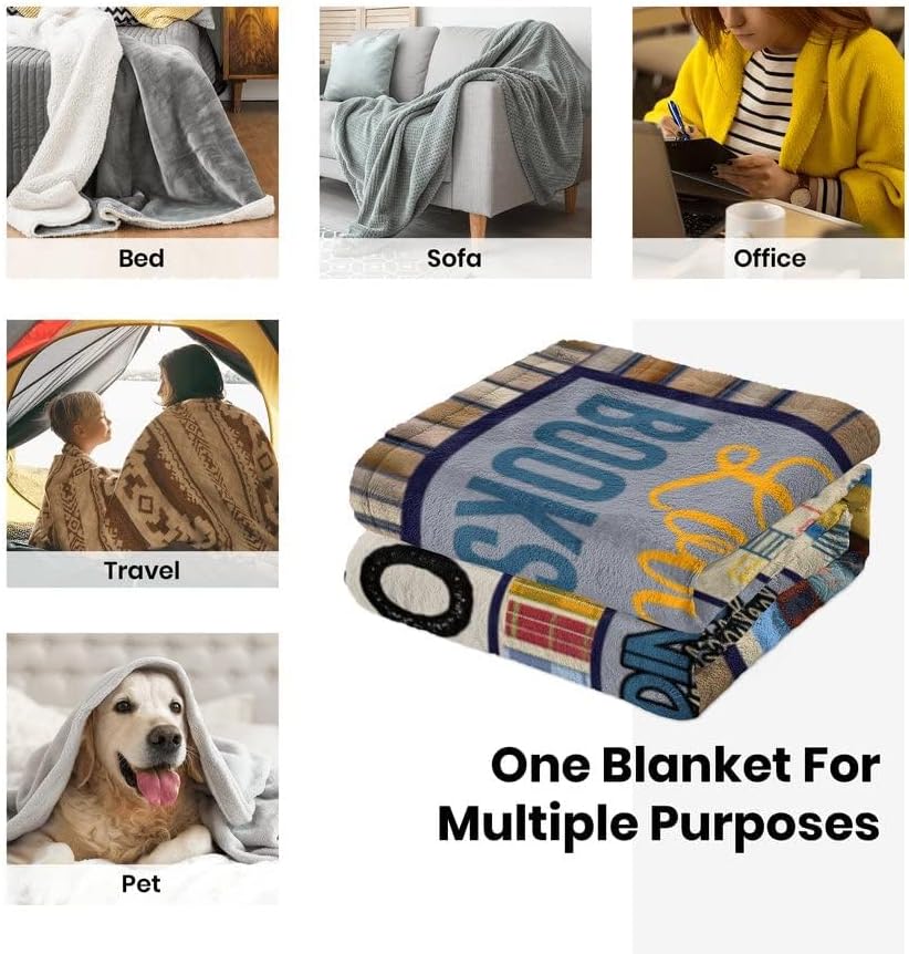 Book Lovers Gifts for Women for Readers, Librarian Book Club Bookworm Reading Literary Gift for Bookish Blanket 60x50in