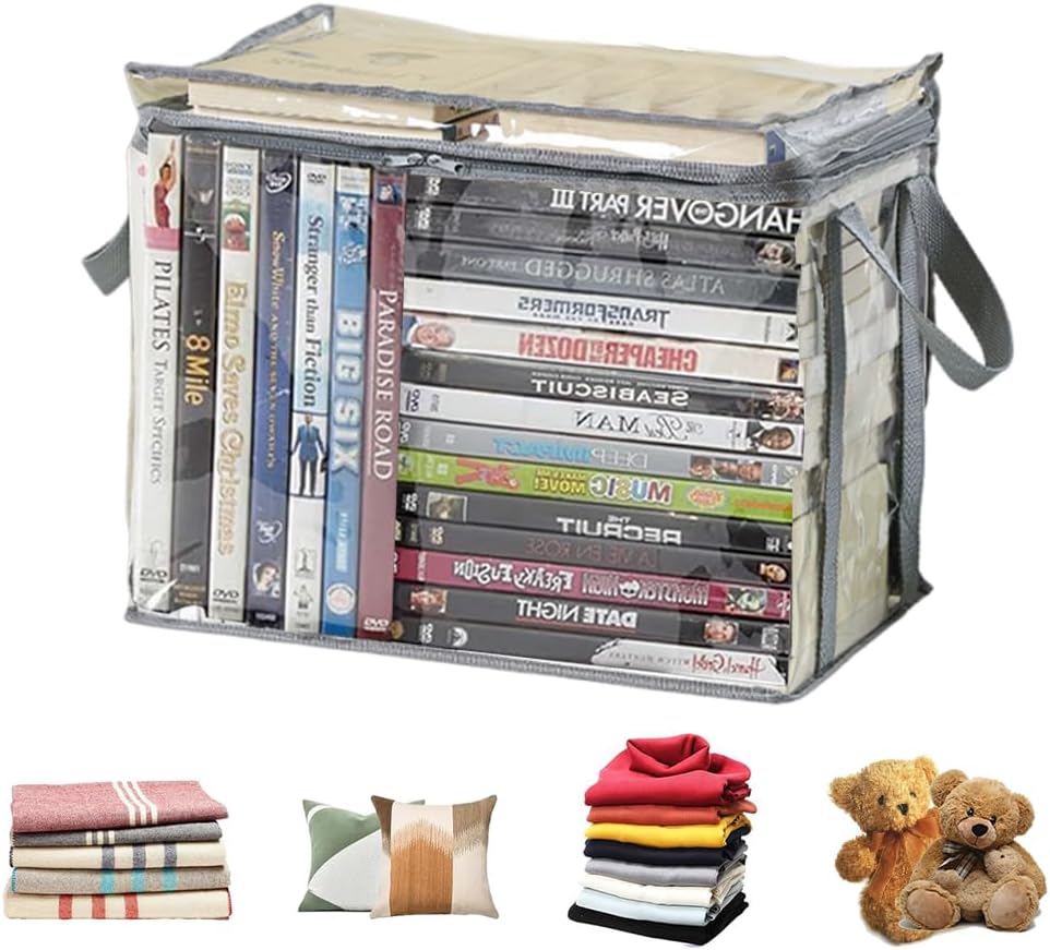 Waterproof Clear Zippered Organizers Largesize,Moving Storage Bags with Reinforced Handles,Closet Organizers and Storage Container for Book DVD Blu Ray Disc Clothing,15''x12.5''x9.5''