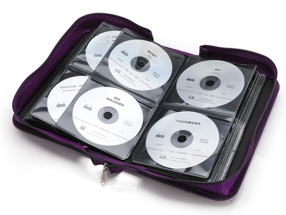 CCidea CD Case DVD Storage Holder, 128 Capacity DVD Cases Organizer CD Plastic Protective Carrying Binder,Portable Cd Wallet for Home Travel (Purple)