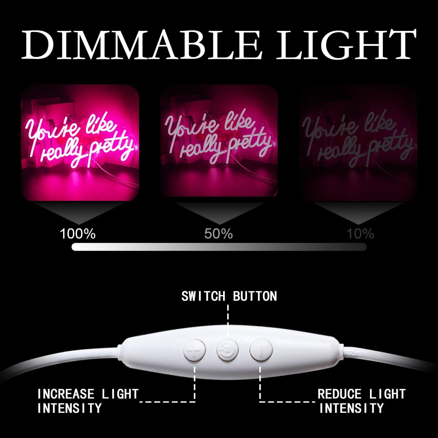 Lucunstar You're Like Really Pretty Neon Sign Led Sign Pink Led Neon Light for Wall Decor Neon Signs for Wall Decor Light Sign for Wedding Dimmable Switch USB with Neon Sign for Bedroom Home Decor
