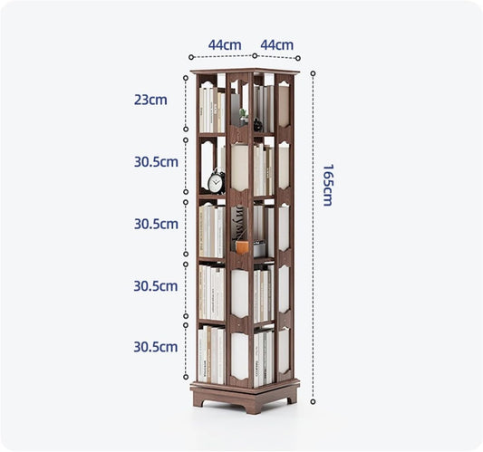All Solid Wood Rotating Bookshelf, 360-degree Bookcase Floor Creative Storage Shelf for Home Living Room MINGPING (Size : 44x44x139cm Walnut Color) ()