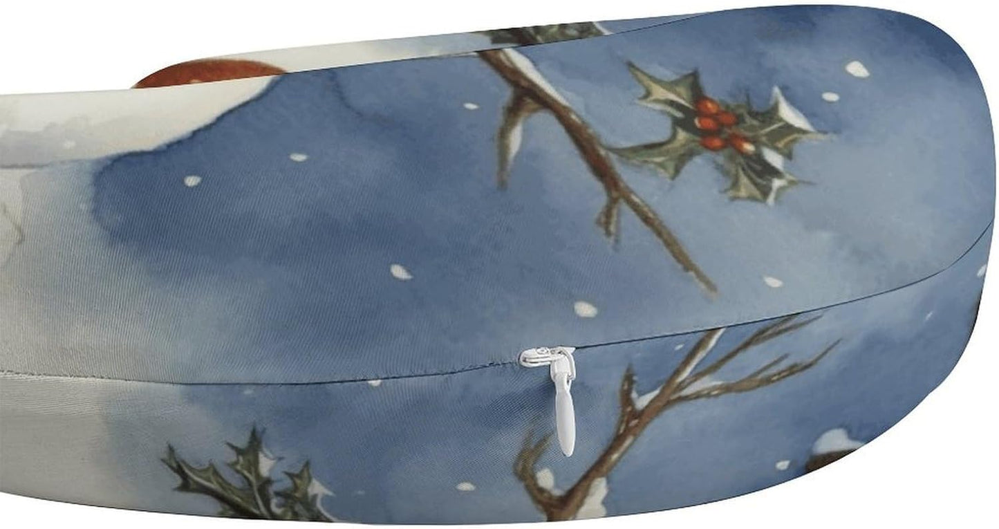Winter Snowman Neck Pillow Memory Foam U Shaped Pillows Portable Pillows for Shoulder Travel Head Support Pillow with Concealed Zipper for Airplane Car Home Office