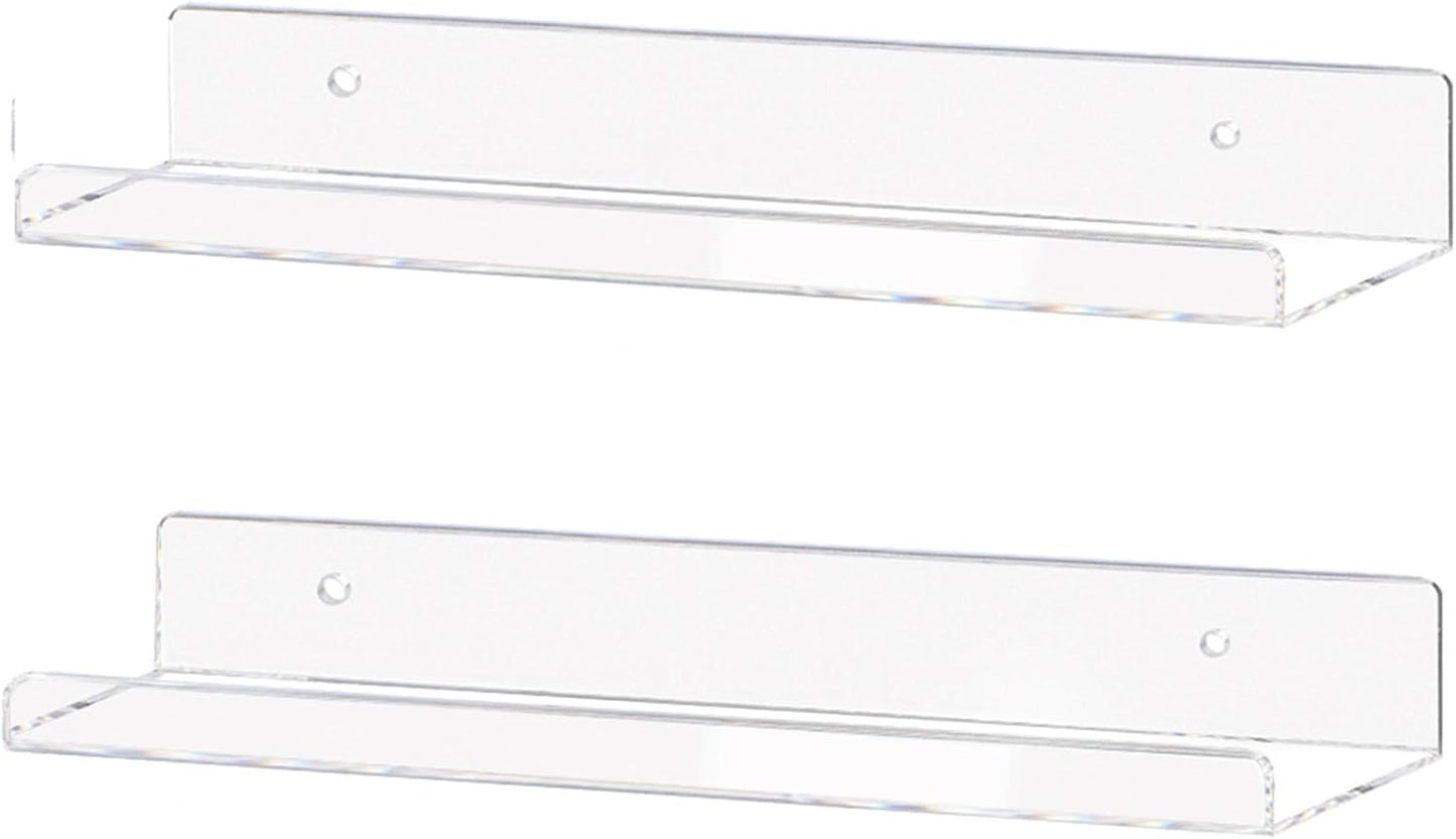 Weiai Clear Acrylic Shelf 15" Invisible Floating Wall Ledge Bookshelf, Kids Book Display Shelves Wall Mounted (15 Inch 2Pack)