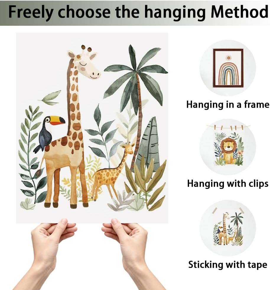 CRAFTYMELODY 3Pcs Boho Animal Wall Art Prints Lion Giraffe Wall Decor Rainbow Animal Poster Artworks for Apartment Nersery Decor Living Room Bedroom Home Decoration 11x13.8 Inch Unframed