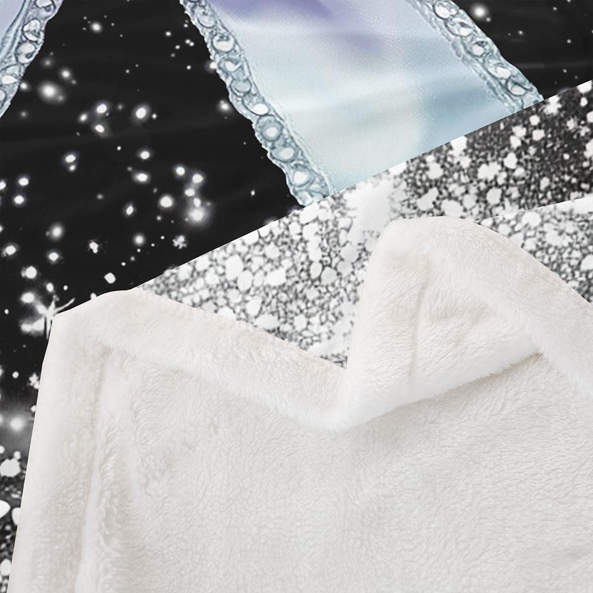 Feelyou Bow Sherpa Throw Blanket for Couch Black Blue Super Soft Cozy Fleece Glitter Blanket for Winter, Plush Throw Pastel Throw 50"x60" Bow Knot Accent All Season