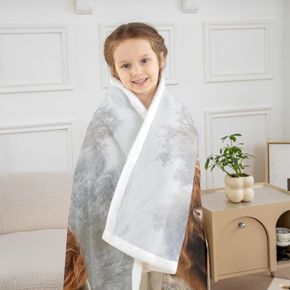 Highland Cattle Pattern Throw Blanket Highland Cow Blanket for Kids Boys Girls Farmhouse Cow Landscape Blanket for Chair Office Room,Throw (50 x 60 Inches)