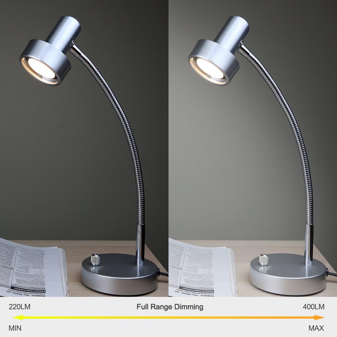 O’Bright Dimmable LED Desk Lamp with USB Charging Port (5V/2A), Full Range Dimming LED, Table Lamp with USB Charger, Flexible Gooseneck, Office Desk Lamp/Bedside Lamp, Vintage Design (Aluminum)
