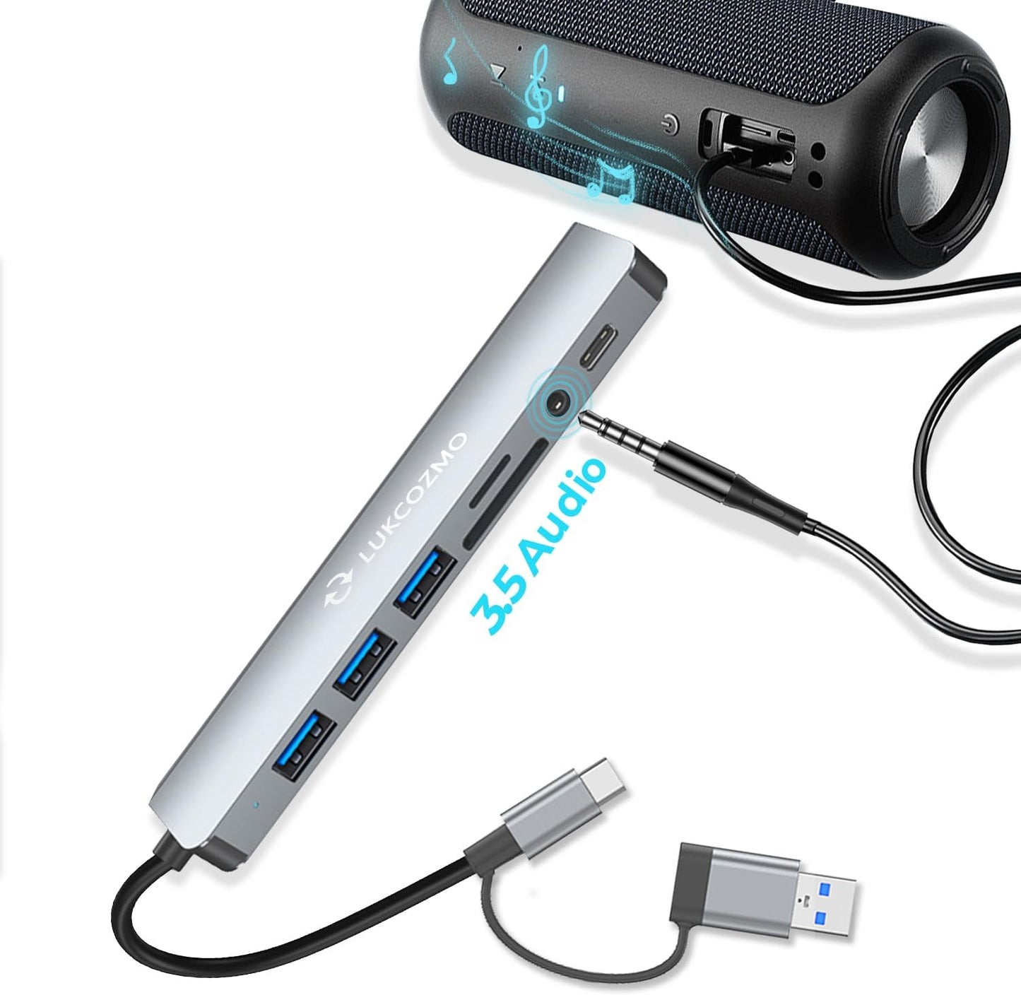 Updated USB Hub USB C Hub USB Splitter Port Extender 7 in 1 USB 3.0 Hub USB Adapter&USB C Splitter 4 USB 1 USBC TF/SD Card Reader Audio Output Compatible with MacBook/Pad Pro/Dell/HP Laptop/Phones…